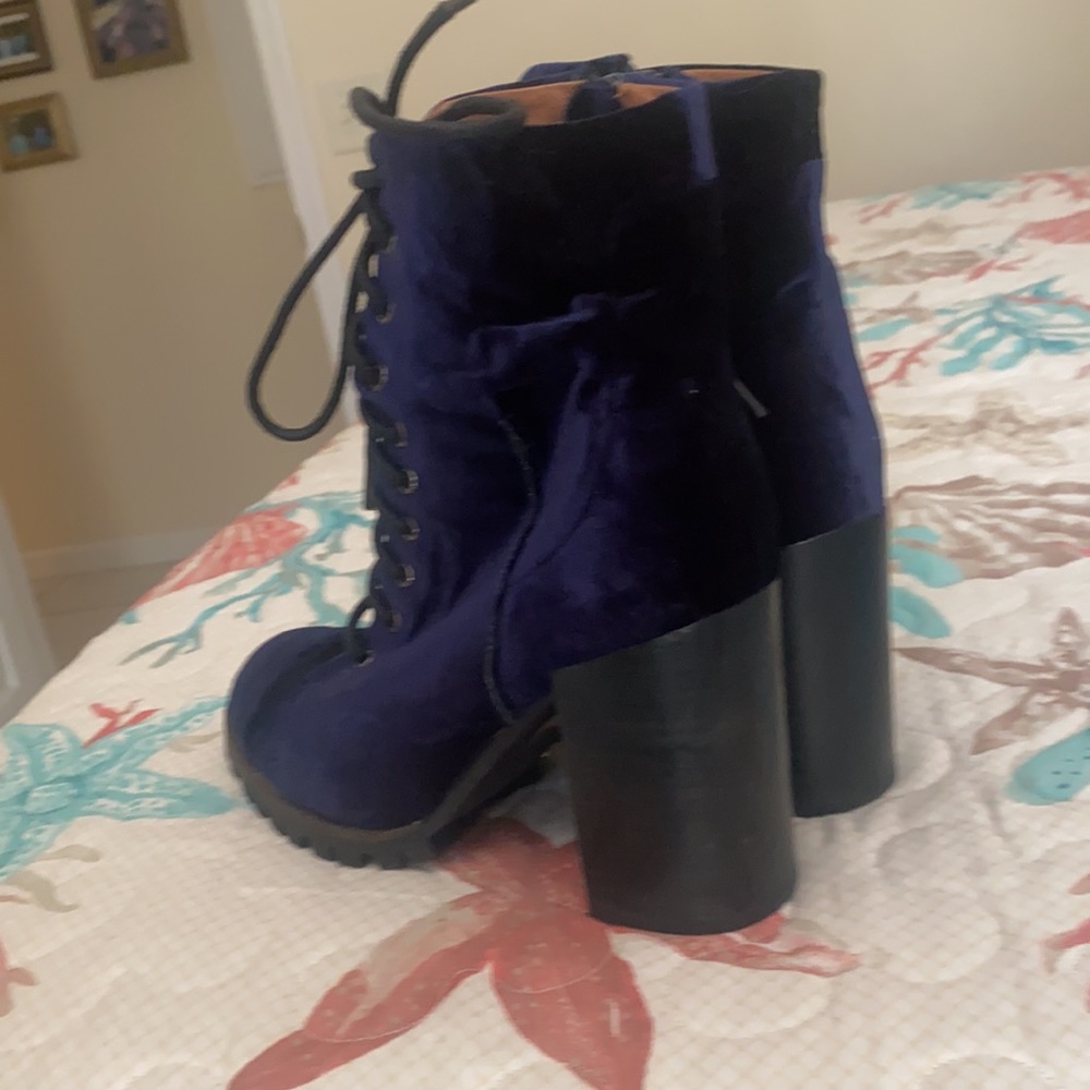 Jeffrey Campbell blue velvet heeled ankle boots - Picture 3 of 3